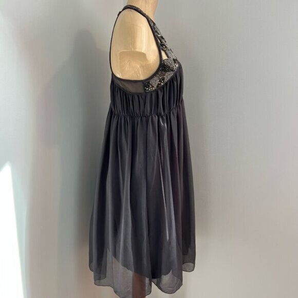 Y2K Vintage Zara Gray Grey Grunge Embellished Sparkly Cut Out Tank Dress Mini L - Picture 4 of 16